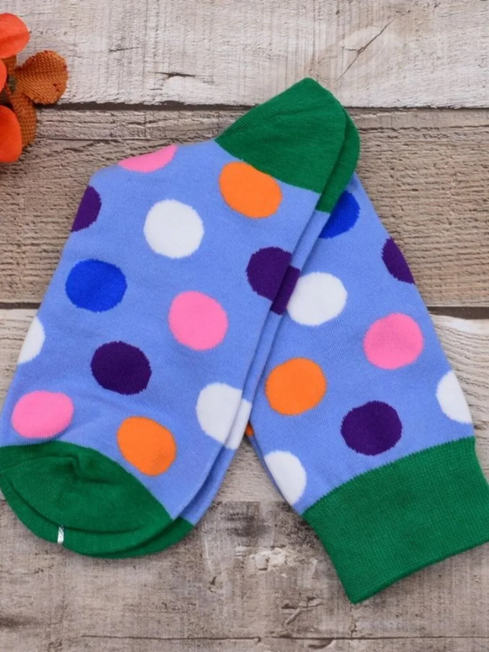 Miley Splash Womens Polka Dot Socks Colorful Dots on Blue Green Heel and Toe